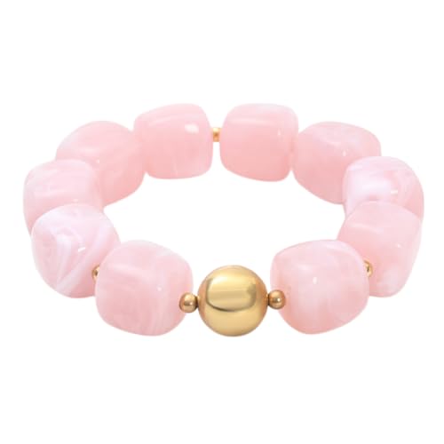 Soyzvteo Chunky Beaded Bracelets Boho Acrylic Geometric Beaded Bangle Bracelet Chunky Statement Jewelry for Women - color: Pink