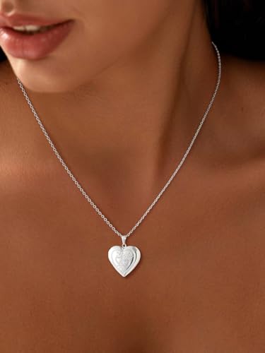 U7 Women Locket Necklace Platinum 14K Gold Photo Lockets that Hold Picture,Chain 20 Inch Personalized Gift Custom Love Heart Image Necklaces - color: 03# Platinum*2 Heart