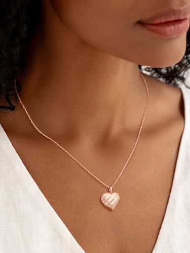 U7 Women Locket Necklace Platinum 14K Gold Photo Lockets that Hold Picture,Chain 20 Inch Personalized Gift Custom Love Heart Image Necklaces - color: 05# Rose Gold Stripe
