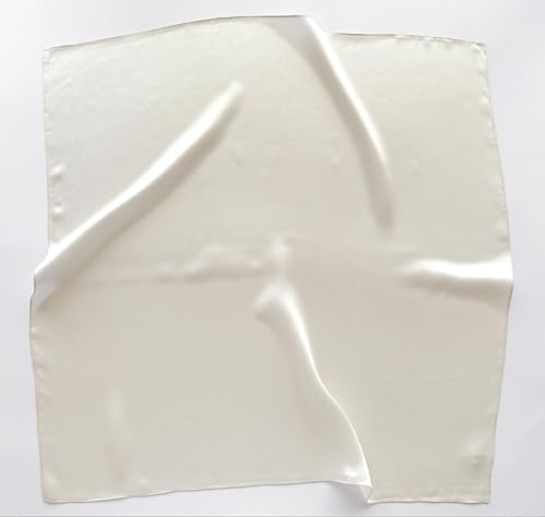 JERLA 100% Pure Mulberry Silk Square Scarf for Hair-27''x27'' Women Men Natural Silk Neckerchief Headscarf - color: Pearl White