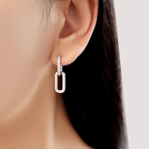 14K Gold Plated Paperclip Earrings For Women Trendy Link Huggie Hoop Earrings Silver Chain Statement Drop Dangle Earrings with Cubic Zirconia Jewelry Gifts For Her Gold - color: Silver