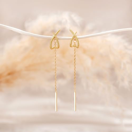 14K Gold Plated Dangle Earrings for Women Chain Dangling Long Earrings Trendy CZ/Twisted X Hoop Studs Dainty Threader Earrings Wedding Hanging Drop Dangly Minimalist Jewelry Gifts for Woman - style: 1