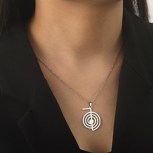 Dreamtimes Cho Ku Rei Reiki Necklace Protection Healing Symbol Yoga Necklace For Women Sacred Geometry Stainless Steel Drop Healing Energy Yoga Power Pendant Necklace Sacred Geometry Amulet - color: SILVER
