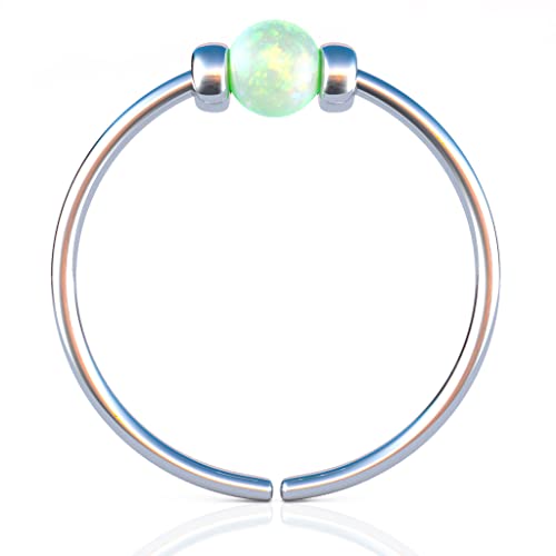 925 Sterling Silver & 14K Gold Filled Nose Ring Hoop Handmade Piercing Jewelry For Women - 24 Gauge 2mm,7mm Tiny Nose Ring with Opal - Gift Ready - color: Green Opal Silver