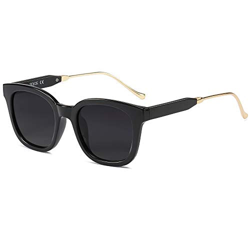 SOJOS Classic Square Polarized Sunglasses Womens Mens Retro Trendy UV400 Sunnies SJ2050 - color: Black/Dark Grey