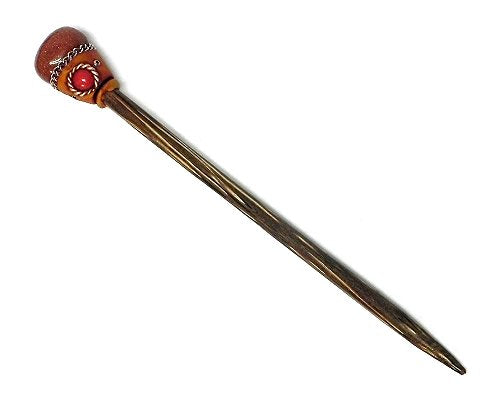 Mia Jewel Shop - Natural Tumbled Healing Gemstone Crystal Chonta Wooden Hair Sticks – Handmade Hair Sticks for Women | Hair Pins Boho Reiki Accessories, Fashion Gifts (Brown Goldstone) - color: Brown Goldstone