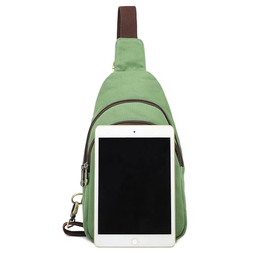 SILKAREA Canvas Sling Bag for Wome Crossbody Purse Small Sling Backpack Purse Travel Hiking Chest Bag Daypack - color: Dark Green