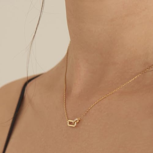 Freekiss Gold Pendant Necklace for Women, Dainty Diamond Necklaces for Women Simple 14K Gold Plated Paperclip Choker Necklaces Cute Minimalist Open Oval Necklaces Gold Jewelry for Women Gifts - color: Gold, style: Interlock Paperclip-gold