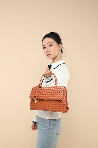 Woven Crossbody Bag for Women, Top Handle Satchel Purse Shoulder Handbag, Woven Handbag - color: Brown
