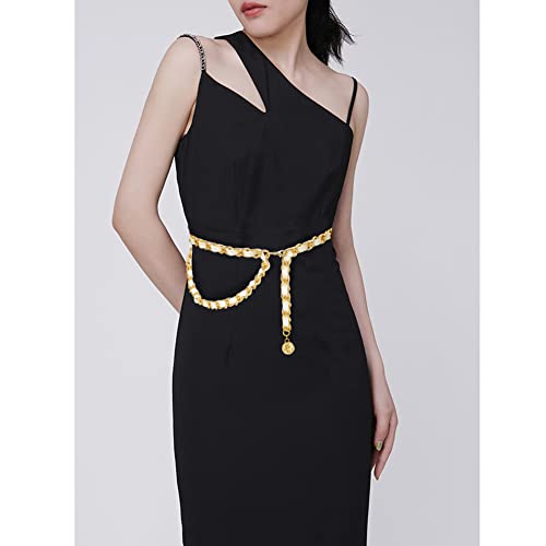 YooAi Chain Belts Leather Waist Belt for Women Layered Metal Chain Belt - size: XS/S: fits waist from 26"-30", style: White