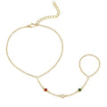 Gokeey Gold Hand Chain Bracelet for Women Trendy, Dainty 14k Gold Plated Ring Bracelet Hand Chain Finger Ring Slave Cuff Bracelet Cubic Zircon Hand Jewelry for Women Accessories - style: Chrismas hand chain