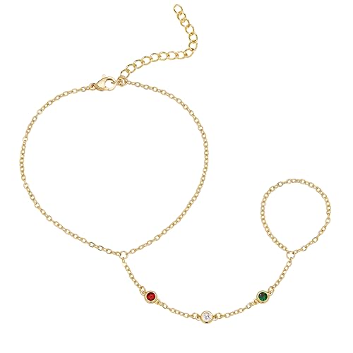 Gokeey Gold Hand Chain Bracelet for Women Trendy, Dainty 14k Gold Plated Ring Bracelet Hand Chain Finger Ring Slave Cuff Bracelet Cubic Zircon Hand Jewelry for Women Accessories - style: Chrismas hand chain