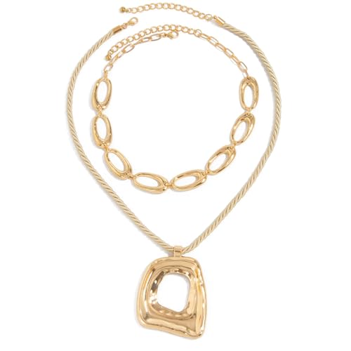 Chunky Gold Necklace for Women, Layered Cross Pendant Pearl Necklace, Stacked Thick Gold Jewelry, Geometric Square Oval Chain, Big Gold Pendant Fashion Accessories - style: Style A