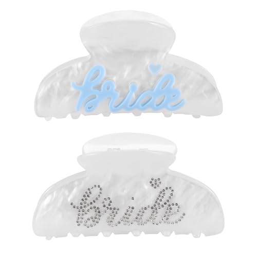 2PCS Bride Hair Clips for Women – Blue Letter Hair Accessories with Rhinestone, Bachelorette Party Bridal Shower Gifts, Trendy Handmade Look Unique Wedding Claw Clips - color: Bride Pink and White