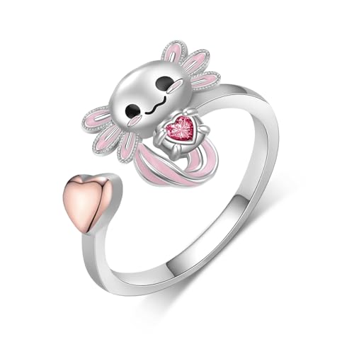 Axolotl Rings 925 Sterling Silver Axolotl Ring Cute Axolotl Jewelry Gift for Women Girls Daughter - color: January