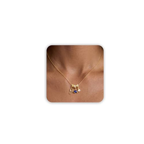 Freekiss Gold Pendant Necklace for Women, Dainty Diamond Necklaces for Women Simple 14K Gold Plated Paperclip Choker Necklaces Cute Minimalist Open Oval Necklaces Gold Jewelry for Women Gifts - color: Gold, style: Number 9 - Lapis Blue Oval