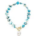 Chunky Shell Choker Necklace for Women,Natural Irregular Pearl Beaded Beach Necklaces,OT Buckle Pearl Pendant Choker,Bohemian Beach Necklace,Summer Beach Vacation Jewelry Gift for Women - color: Blue