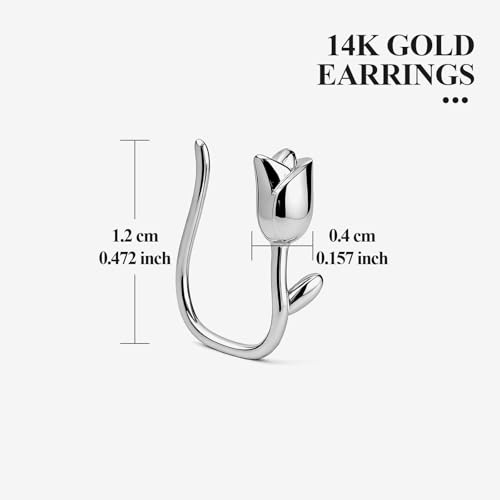 Silver Ear Cuff Earrings for Women, Tulip Non Pierced Fishhook Earrings, Clip On Earrings, Small Dainty Wrap Cartilage Earrings, Floral Ear Cuffs Jewelry for Gift