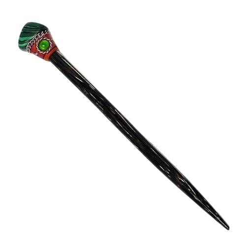 Mia Jewel Shop - Natural Tumbled Healing Gemstone Crystal Chonta Wooden Hair Sticks – Handmade Hair Sticks for Women | Hair Pins Boho Reiki Accessories, Fashion Gifts (Green Malachite) - color: Green Malachite