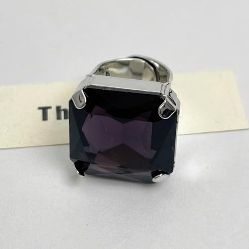 Square Large Rhinestone Exaggerated Statement Ring for Women Sparkling Thick Chunky Geometric Big Crystal Stone Finger Knuckle Band Rings Open Adjustable Wedding Brides Cocktail Prom Party Jewelry - color: Purple
