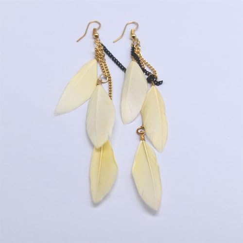 coadipress Boho Piercing Tassel Feather Long Chain Earrings Retro Lightweight Native Feather Dangle Drop Earrings for Women Bohemian Handmade Natural Feathers Earring Jewelry - color: Yellow
