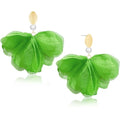 Handmade Fabric Flower Petal Fringe Dangle Drop Earrings Bohemian Floral Tassel Stud Earrings For Women - color: Green