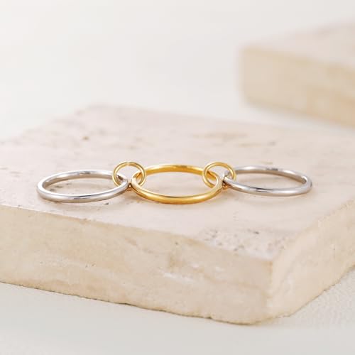 Gold/Silver Interlocked Rings For Women Dainty Stainless Steel Cubic Zirconia Stackable Statement Rings Two-toned Connected Bands Rings Non Tarnish (size 6-10) - color: R--Silver gold silver ring