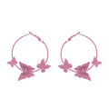 Kercisbeauty Polished Butterfly Big Hoop Earrings for Women Special Occasion Cute Jewelry - color: Pink