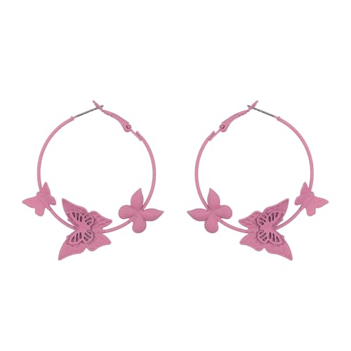 Kercisbeauty Polished Butterfly Big Hoop Earrings for Women Special Occasion Cute Jewelry - color: Pink