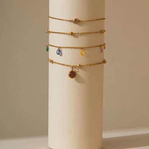 LOFITOR Ankle Bracelets for Women Glitter Waterproof Adjustable Anklet Set for Women 18K Gold Plated Silver Charm Dainty Layered Anklets, Summer Beach Anklet Jewelry for Women - style: Color Gold