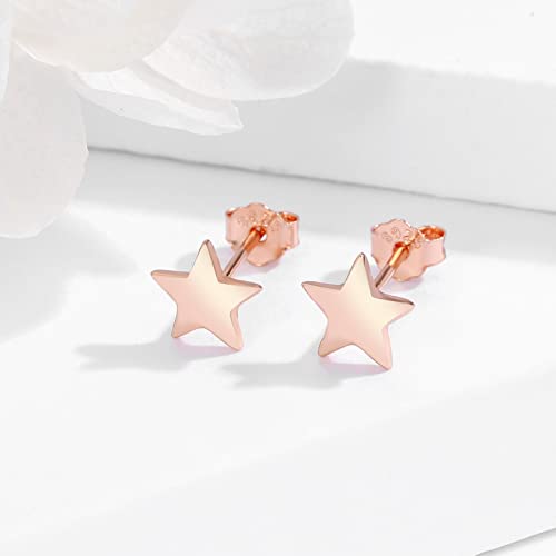 3 Pairs 925 Sterling Silver Star Stud Earrings for Women,Tiny Simple Geometric Stud Earrings Set Small Hypoallergenic Cartilage Tragus Ear Jewellery for Men (3/4/5mm) - color: 10 Rose Gold-3Pairs-3/4/5mm