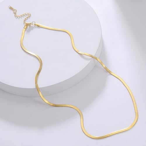 NECOCY 14K Gold Plated Necklaces for Women, Dainty Gold Herringbone Choker Necklace Thin Layered Snake Chain Jewelry for Gifts - color: 3MM 18"-GD Herringbone Necklace