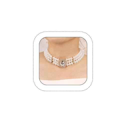 Bethynas Boho Layered Pearl Rhinestones Choker Necklace Vintage Chunky Pearl Crystal Pendant Short Necklace Chain Bridal Prom 1920s Costume Party Jewelry for Women - color: Pearl 8 - white