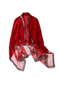 Jeelow Silk Blend Floral Fashion Scarf Shawl Wrap Lightweight Sheer For Women Floral Embroidery Wedding Party Prom - color: Red Beaded