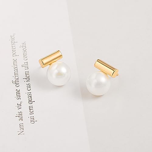 18K Gold Love Knot Stud Earrings for Women Statement Button Pearl Stud Earrings Minimalist Cute Small Post Earring - color: 3.Bar