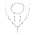 Jewelry Set for Women, Necklace Dangle Earrings Bracelet Set with White AAA Cubic Zirconia, Allergy Free Wedding Party Jewelry for Bridal Bridesmaid - color: Necklace+Braclelet+Earrings-pearl style