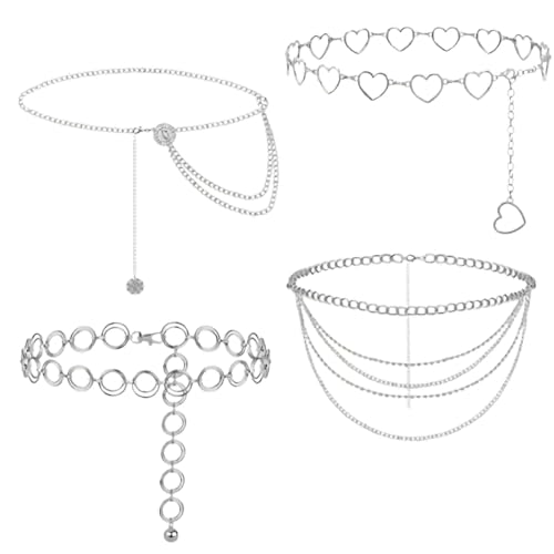 Punk Gothic Body Waist Chain Set for Women Gold Waist Belt Keychain Rocker Chic Hip Chain Boho Festival Accessory Edgy Y2K Heart Chains Silver