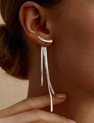 Long Dangle Earrings for Women – Elegant Dainty Tassel 18K Gold Plated Earrings for Womens in Prom Lightweight and Hypoallergenic Dangling Gold Earings for Women and Teens - color: Izumi Silver
