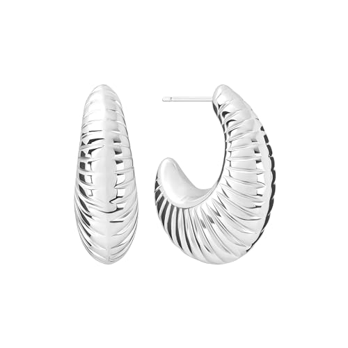 Amazon Essentials Plated Tailored Hoop Earrings - color: Silver, size: L: 1.29" X W: 0.45"