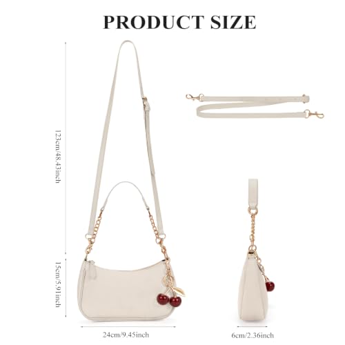 Small Shoulder Bags for Women Y2k Cute Shoulder Purse with Cherry Pendant Trendy Designer Handbag for Daily - color: A01-white