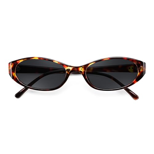 FEISEDY Retro Oval Womens Sunglasses, Trendy Cat Eye Skinny Chic Narrow Y2K 90s Small Sunnies B9177 - color: Leopard Frame - Black