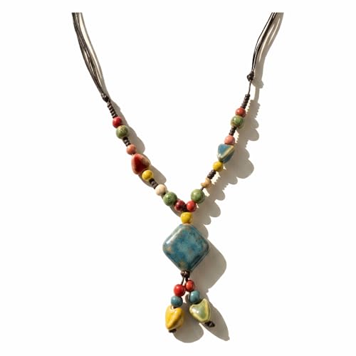 KURTCB Boho Hippie Ceramic Beaded Necklace Bracelet Colorful Statement Chunky Beads Strand Necklace Bracelet Thanksgiving Fall Autumn Jewelry for Women - style: Style 5
