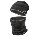 WK IEASON Winter Thermal Fleece Hat Scarf Set for Men Women Warm Windproof Cap Neck Warmer Fleece Beanie Scarf Set for Skiing - color: Black/Grey Dots