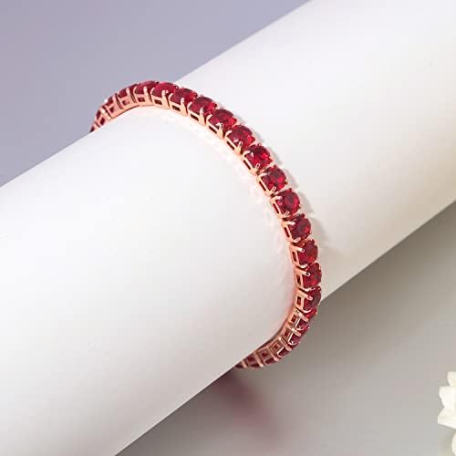 CiNily Adjustable Tennis Bracelets for Women Teen Girls Rainbow Cubic Zirconia Bracelet 14K White Gold Plated Hypoallergenic Slider Bracelet Jewelry Gift - color: Adjustable bracelet-rose gold+red