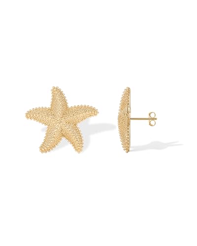 PAVOI 14K Gold Plated Starfish Statement Stud Earrings for Women | Trendy Jewelry Alluring Ocean-Themed Dangling Earrings - color: Yellow Gold
