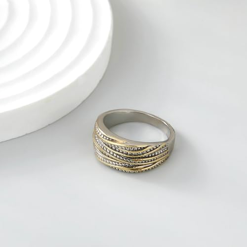 Mytys 2 Tone Intertwined Crossover Statement Ring Fashion Chunky Band Rings for Women Wide Index Finger Rings Costume Jewelry - color: scaled-down Gold and silver