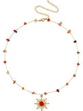 Sacina Sun Choker Necklace, Natural Crystal Necklace, Boho Hippie Jewelry, Christmas Jewelry Gift For Women - color: red