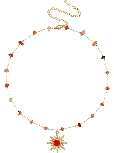 Sacina Sun Choker Necklace, Natural Crystal Necklace, Boho Hippie Jewelry, Christmas Jewelry Gift For Women - color: red