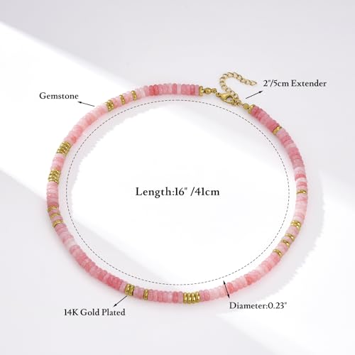 KissYan Boho Beaded Choker Necklace for Women, Gemstone Choker Natural Stone Freshwater Pearl Surfer Necklaces 14K Gold Plated Summer Beach Handmade Jewelry - color: M-Rose