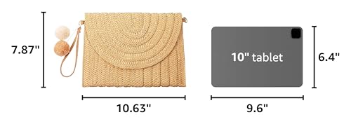 Frienda Straw Purses for Women Straw Clutch Crossbody Bag Summer Beach Shoulder Bag Woven Envelope Wallet Handbags - color: Light Brown